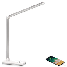 Lade das Bild in den Galerie-Viewer, LED Schreibtischlampe mit Ladefunktion und Auto-Off-Timer, 5 Farben 5 Helligkeitsstufen Dimmbar, Multifunktionale Tischleuchte mit USB-Ladeanschluss, Desk Lamp