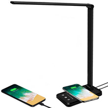 Lade das Bild in den Galerie-Viewer, Multifunktionale Schreibtischlampe mit kabellosem Ladegerät, USB-Ladeanschluss, Auto-Off-Timer, 5 Farben 5 Helligkeitsstufen Dimmbar, Desk Lamp