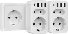 Lade das Bild in den Galerie-Viewer, 2 Stück Mehrfachsteckdosen, 6 in 1 USB Steckdosen Adapter, 2-Steckdose mit 3 USB und 1 Typ-C-Anschluss
