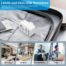 Lade das Bild in den Galerie-Viewer, 2 Stück Mehrfachsteckdosen, 6 in 1 USB Steckdosen Adapter, 2-Steckdose mit 3 USB und 1 Typ-C-Anschluss