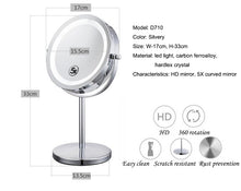 Lade das Bild in den Galerie-Viewer, Eleganter Kosmetikspiegel mit LED-Licht, Einstellbare Farbtemperatur, Drehbar und mit 5-facher Vergrößerung, 7 Zoll