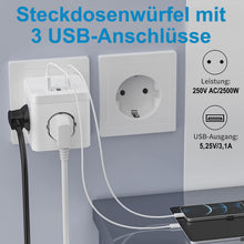 Lade das Bild in den Galerie-Viewer, Mehrfachsteckdose Steckdosenwürfel Steckdosenleiste mit 3 USB Ladegerät Anschluss 6-in-1 Multiple Socket 3 Fach Steckdosen