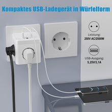 Lade das Bild in den Galerie-Viewer, Mehrfachsteckdose Steckdosenwürfel mit 3 USB & Schalter, 3 Fach Steckdosenadapter, Steckdosenleiste, Multiple Socket