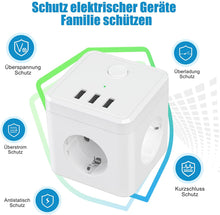 Lade das Bild in den Galerie-Viewer, Mehrfachsteckdose Steckdosenwürfel mit 3 USB & Schalter, 3 Fach Steckdosenadapter, Steckdosenleiste, Multiple Socket