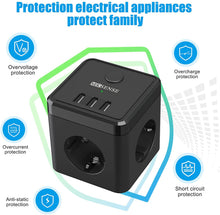 Lade das Bild in den Galerie-Viewer, Steckdosenwürfel Mehrfachsteckdose mit 3 USB & Schalter 3 Fach Steckdosenadapter Steckdosenleiste/Multiple Socket