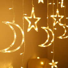 Lade das Bild in den Galerie-Viewer, 3,5m Lichterkette Weihnachtsdeko LED Lichtervorhang Weihnachts Sterne Mond Motiv