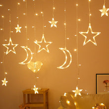 Lade das Bild in den Galerie-Viewer, 3,5m Lichterkette Weihnachtsdeko LED Lichtervorhang Weihnachts Sterne Mond Motiv