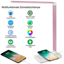 Lade das Bild in den Galerie-Viewer, Multifunktionale Schreibtischlampe mit kabellosem Ladegerät, USB-Ladeanschluss, Auto-Off-Timer, 5 Farben 5 Helligkeitsstufen Dimmbar (Pink)
