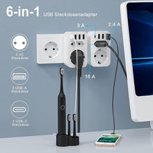 Lade das Bild in den Galerie-Viewer, 2 Stück Mehrfachsteckdosen, 6 in 1 USB Steckdosen Adapter, 2-Steckdose mit 3 USB und 1 Typ-C-Anschluss
