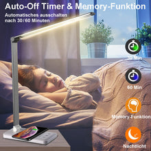 Lade das Bild in den Galerie-Viewer, Multifunktionale Schreibtischlampe mit kabellosem Ladegerät, USB-Ladeanschluss, Auto-Off-Timer, 5 Farben 5 Helligkeitsstufen Dimmbar (Pink)
