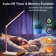 Lade das Bild in den Galerie-Viewer, Multifunktionale Schreibtischlampe mit kabellosem Ladegerät, USB-Ladeanschluss, Auto-Off-Timer, 5 Farben 5 Helligkeitsstufen Dimmbar (Pink)
