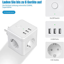 Lade das Bild in den Galerie-Viewer, Steckdosenwürfel Mehrfachsteckdose mit 3 USB &amp; Schalter 3 Fach Steckdosenadapter Steckdosenleiste/Multiple Socket
