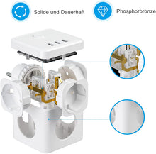Lade das Bild in den Galerie-Viewer, 6-in-1 Mehrfachsteckdose, Steckdosenwürfel mit 3 USB, 3 Fach Steckdosenleiste, Steckdosenadapter, Steckdose Mehrfach, Multiple Socket
