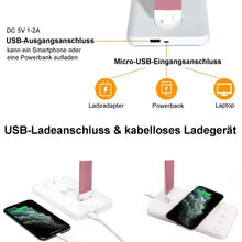 Lade das Bild in den Galerie-Viewer, Multifunktionale Schreibtischlampe mit kabellosem Ladegerät, USB-Ladeanschluss, Auto-Off-Timer, 5 Farben 5 Helligkeitsstufen Dimmbar (Pink)
