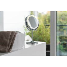 Lade das Bild in den Galerie-Viewer, Eleganter Kosmetikspiegel mit LED-Licht, Einstellbare Farbtemperatur, Drehbar und mit 5-facher Vergrößerung, 7 Zoll

